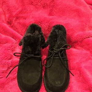 NEW-Women's Black Suede Fur-Lined Shoes